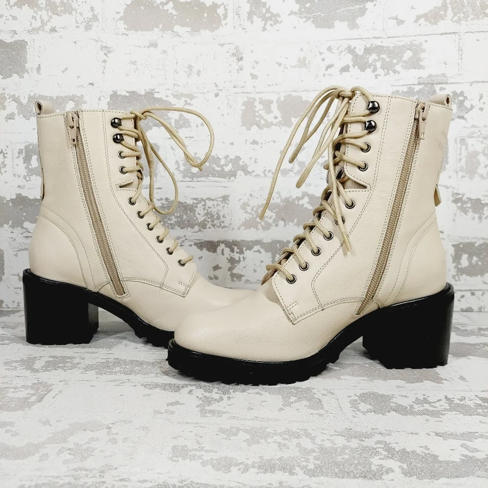 NEW Seychelles Womens Irresistible Off White Black Lace Up Ankle Boots O433 - Picture 5 of 11